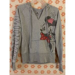 Disney Parks Authentic Minnie Mouse Hoodie‎ Gray Sweatshirt Graphic Print size L